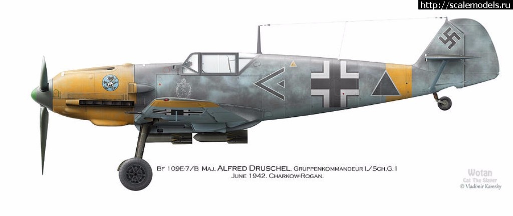 1490343518_bf-109e-7-b-maj-alfred-druschel-gruppenkommandeur-i-schg1-june-1942-charkow-rogan-vladimir-kamsky.jpg : #1361311/  Bf 109 (E)-   .  