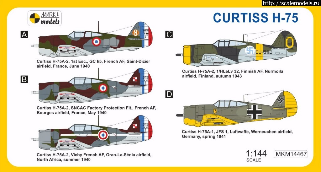 1494282946_MKM14467-Curtiss-H-75-Foreign_camo.jpg :  Mark I Models 1/144 Curtiss H-75 Foreign Pilots (2 in 1)  