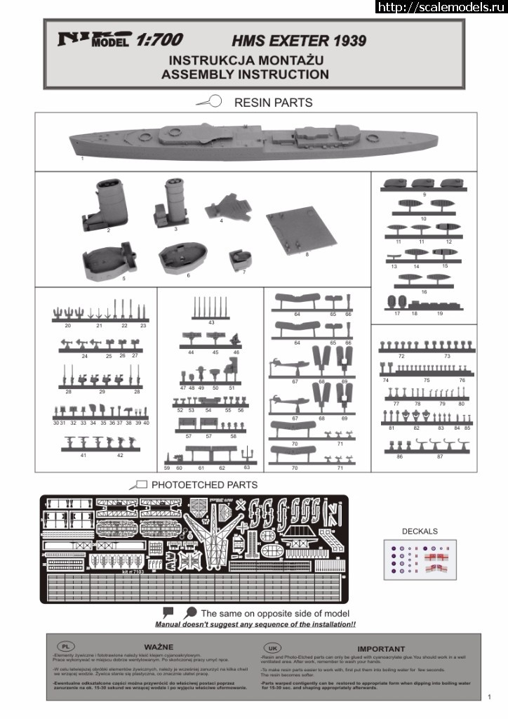 1511164881_7103_instr_01.jpg :  Niko Model 1/700   HMS Exeter December 1939  