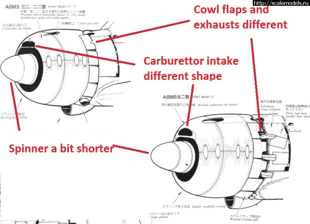 1541586405_Cowldifferences.jpg : Re: Walkaround Mitsubishi A6M5 type 52 V-128 (), Misawa/ Walkaround Mitsubishi A6M5 type 52 V...(#13283) -   