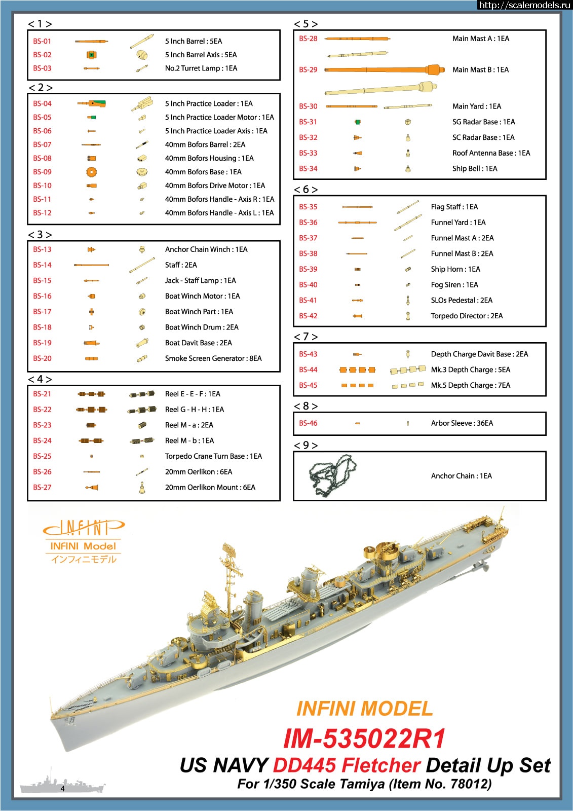 1600157498_119205828_1656337347875328_3962993396326128421_o.jpg :  Infini Models 1/350 US Navy DD-445 Fletcher Detail Up Set  